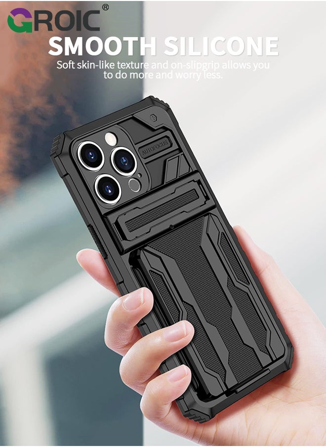 GROIC - Compatible with iPhone 15 Pro Max Black Case with Wallet Card Holder, Built-in Stand & Screen Protectors, Full Body Shockproof Protection Phone Case for iPhone 15 Pro Max - Image 1