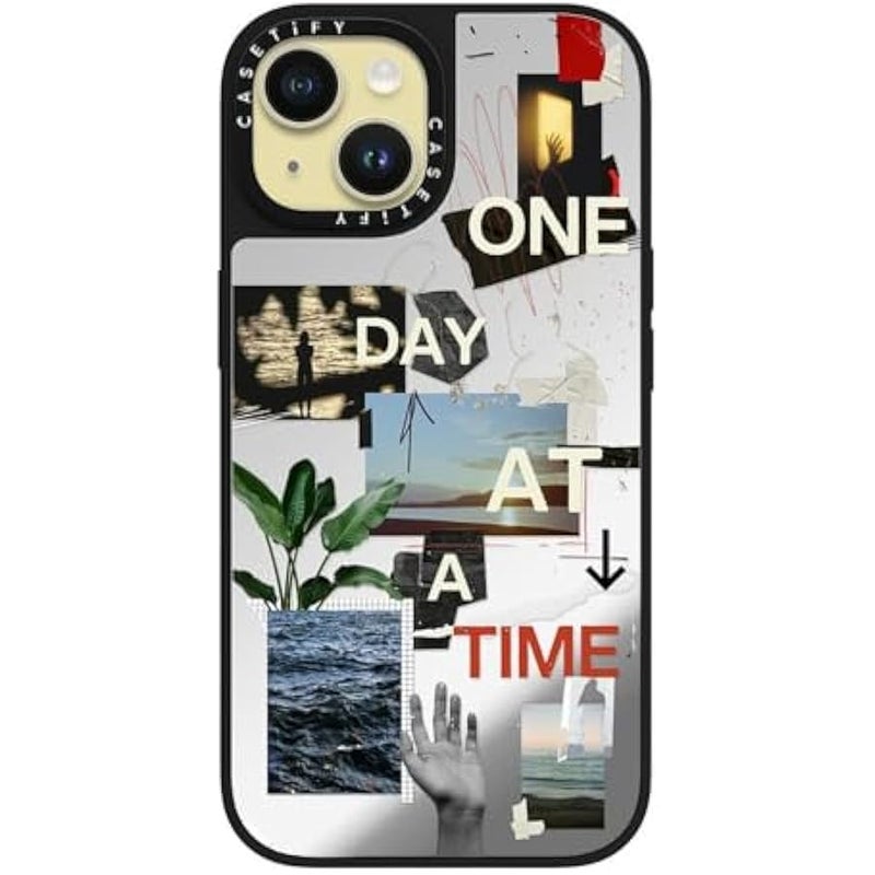 Casetify Mirror iPhone 15 Case 【Reflective / 4.9ft Drop Protection/Compatible with Magsafe】 - One Day at A Time by Malavika Natesh - Silver on Black - Image 2