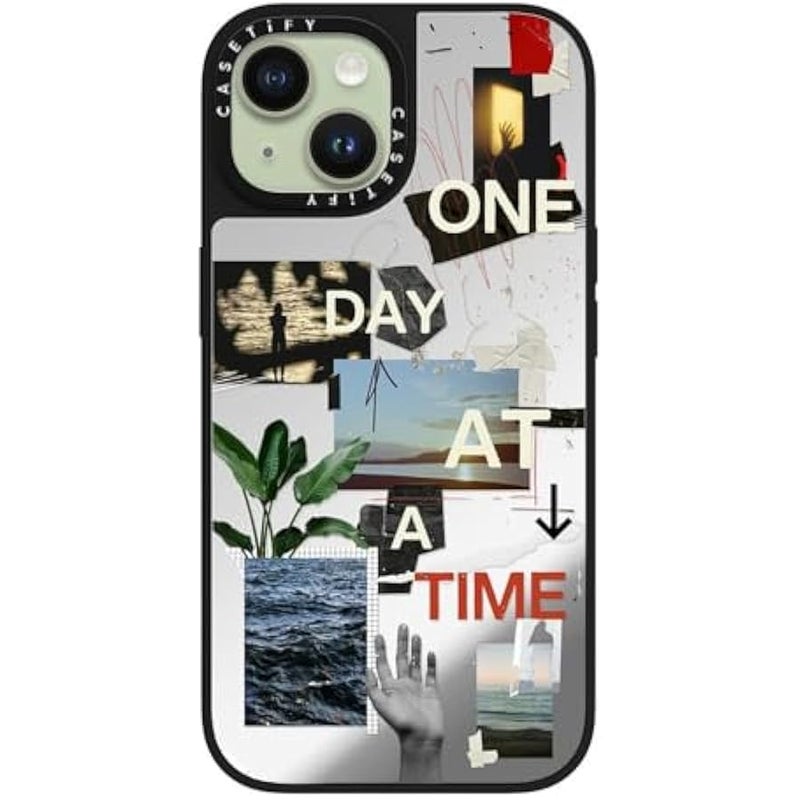Casetify Mirror iPhone 15 Case 【Reflective / 4.9ft Drop Protection/Compatible with Magsafe】 - One Day at A Time by Malavika Natesh - Silver on Black - Image 3