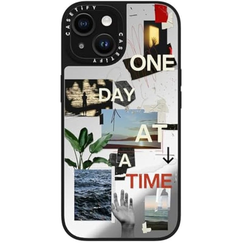 Casetify Mirror iPhone 15 Case 【Reflective / 4.9ft Drop Protection/Compatible with Magsafe】 - One Day at A Time by Malavika Natesh - Silver on Black - Image 5