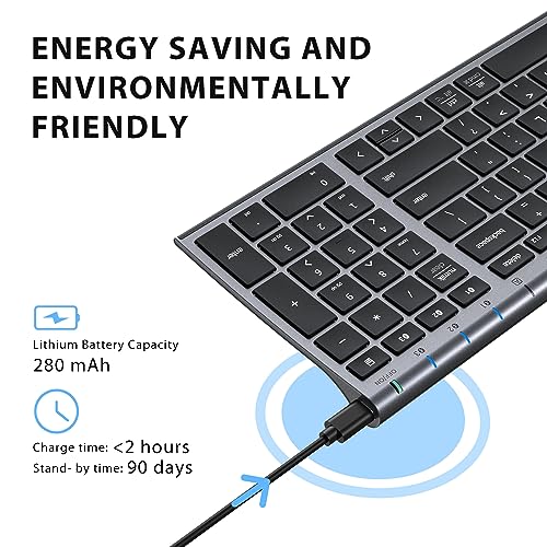 iClever BK10 Multi-Device Bluetooth Keyboard for Mac, Windows, Chrome OS, Android, iPad, iPhone, Rechargeable Wireless Keyboard Easy-Switch up to 3 Devices Grey Black - Image 3