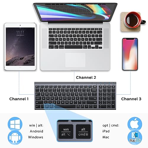 iClever BK10 Multi-Device Bluetooth Keyboard for Mac, Windows, Chrome OS, Android, iPad, iPhone, Rechargeable Wireless Keyboard Easy-Switch up to 3 Devices Grey Black - Image 2
