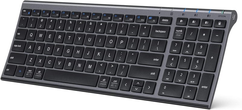 iClever BK10 Multi-Device Bluetooth Keyboard for Mac, Windows, Chrome OS, Android, iPad, iPhone, Rechargeable Wireless Keyboard Easy-Switch up to 3 Devices Grey Black - Image 1