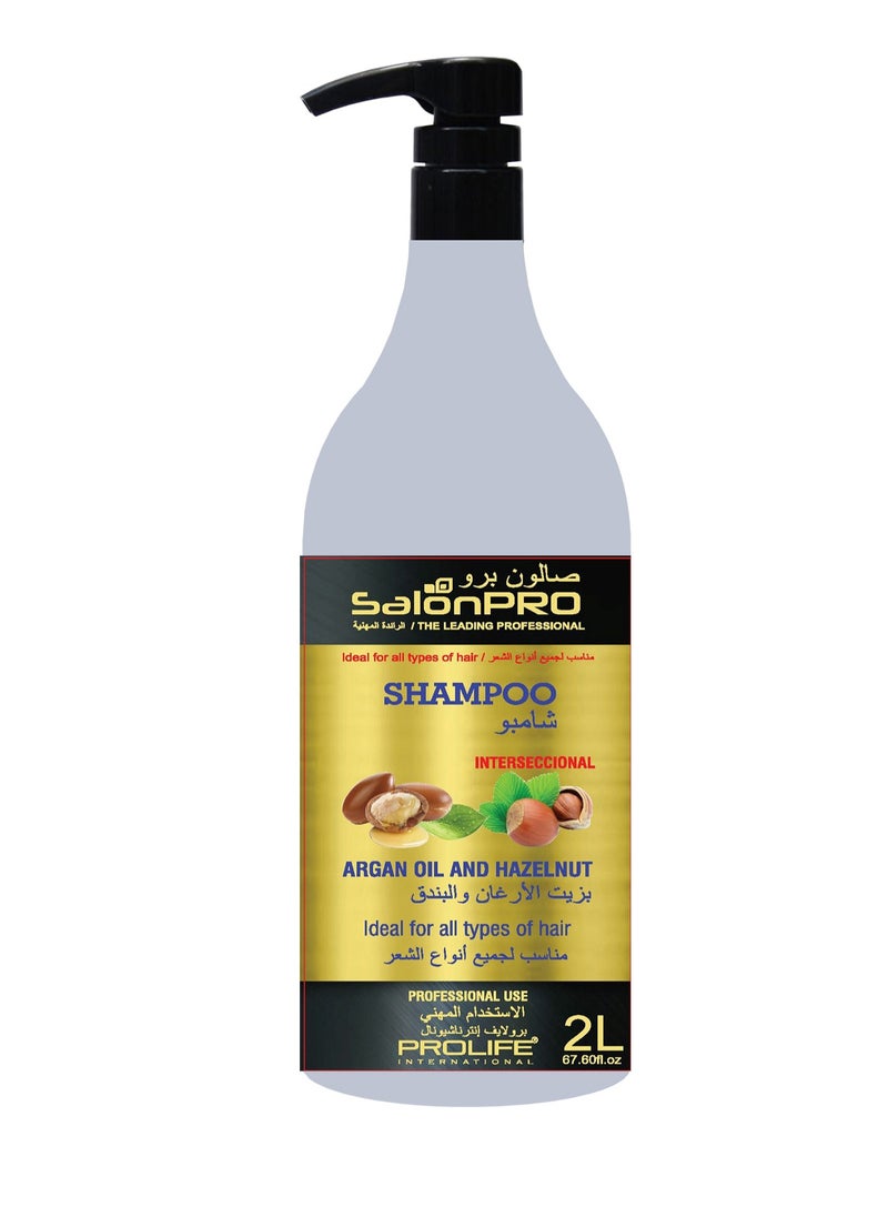 Salon Pro Argan Oil and Hazelnut Shampoo Ideal for All Hair Type Remove Residues accumulated Through The Day Made In Brazil 2L  - Image 1