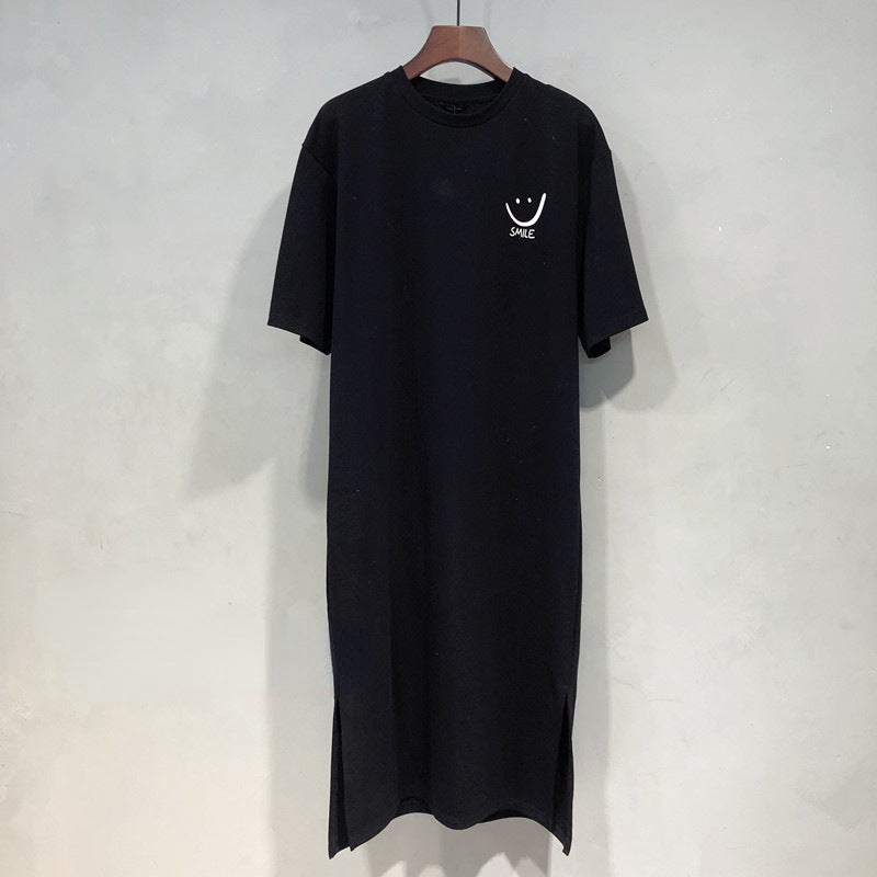 Summer Casual College Style Printed Tee Dress Women Grey - Image 2