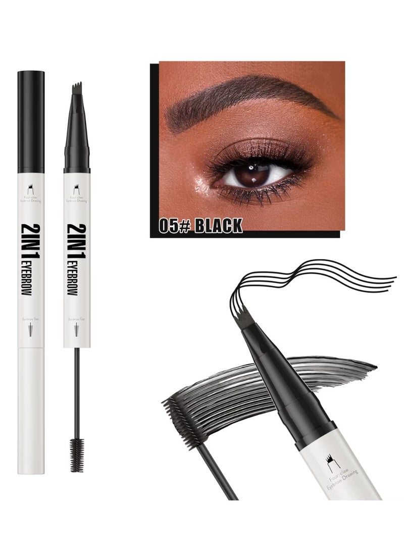 HelloKiss 2-in-1 Eyebrow Pencil with Gel Black Dual-Ended Microblading Eyebrow Pen 3D Waterproof Magic Eyebrow Pencil 4 Tip & Eyebrow Brush Makeup Long-Lasting Eyebrow Pen No.05 - Image 1