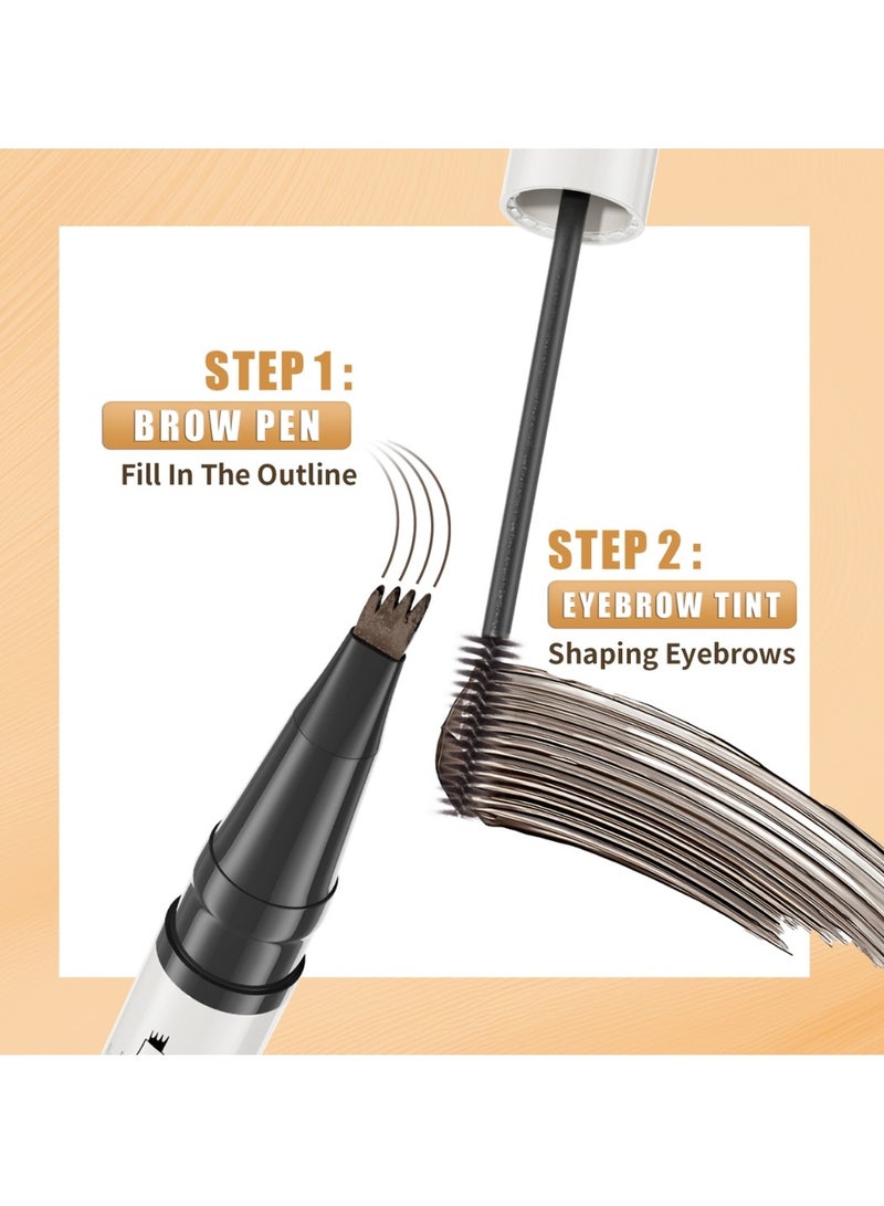 HelloKiss 2-in-1 Eyebrow Pencil with Gel Black Dual-Ended Microblading Eyebrow Pen 3D Waterproof Magic Eyebrow Pencil 4 Tip & Eyebrow Brush Makeup Long-Lasting Eyebrow Pen No.05 - Image 3