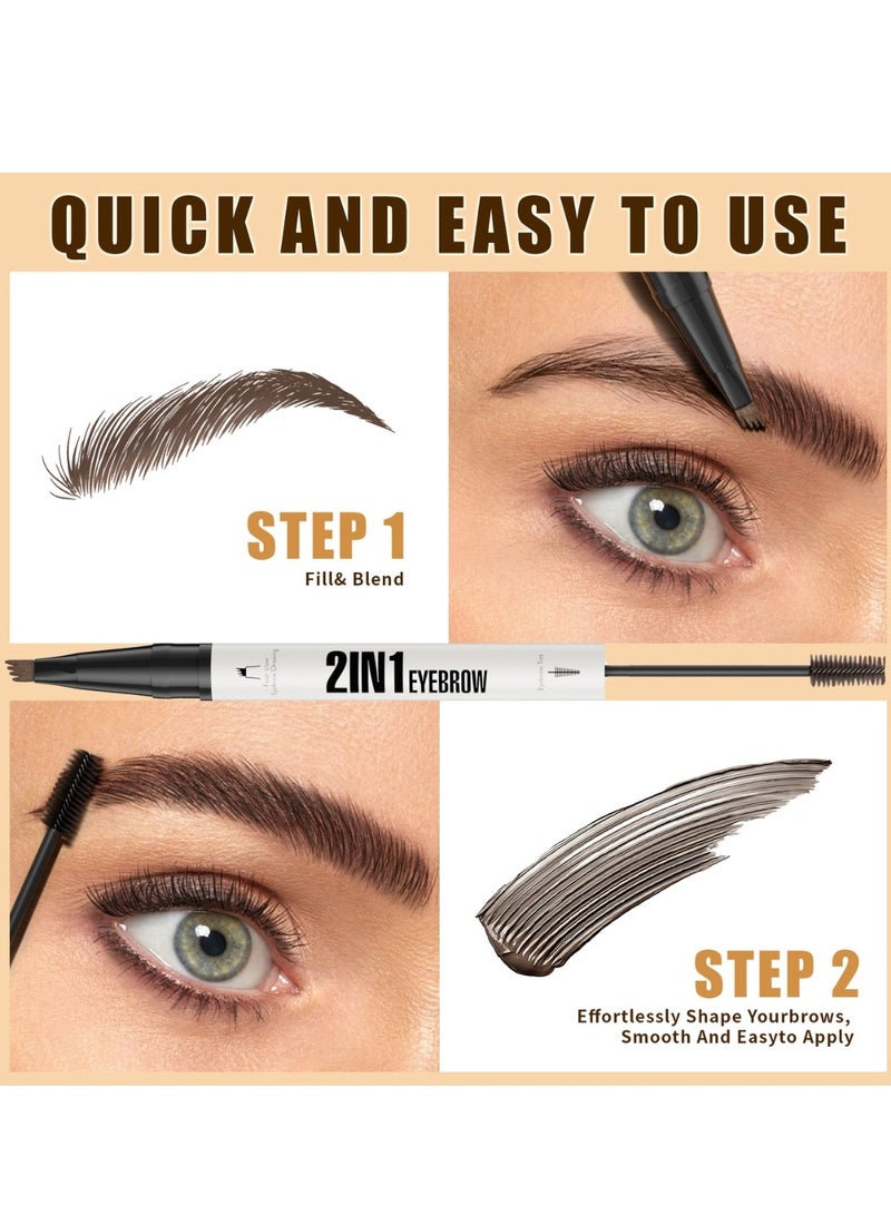 HelloKiss 2-in-1 Eyebrow Pencil with Gel Black Dual-Ended Microblading Eyebrow Pen 3D Waterproof Magic Eyebrow Pencil 4 Tip & Eyebrow Brush Makeup Long-Lasting Eyebrow Pen No.05 - Image 2