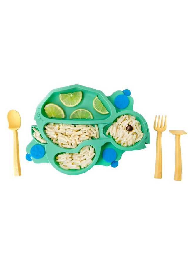 Constructive Eating Plate Made In Usa ; Constructive Baby ; Kids Dinnerware Set Green Turtle Plate ; Divided Suction Plates For Toddlers Made With Materials Tested For Safety - Image 1