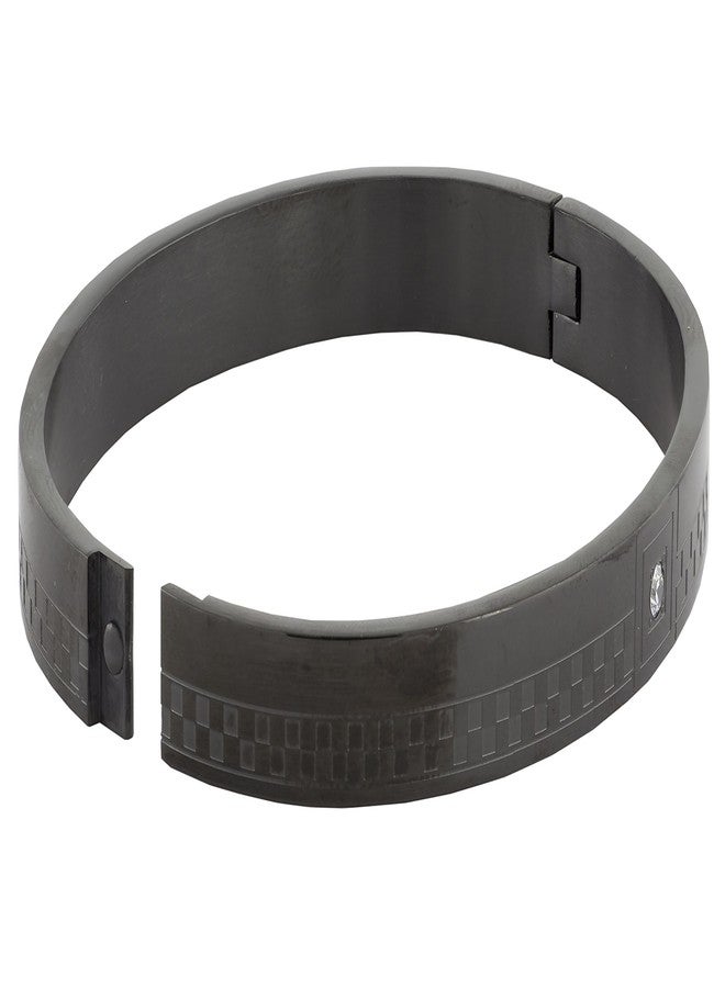 ZIVOM® Checks American Diamond Black Stainless Steel Kada Bangle Bracelet Men - Image 3