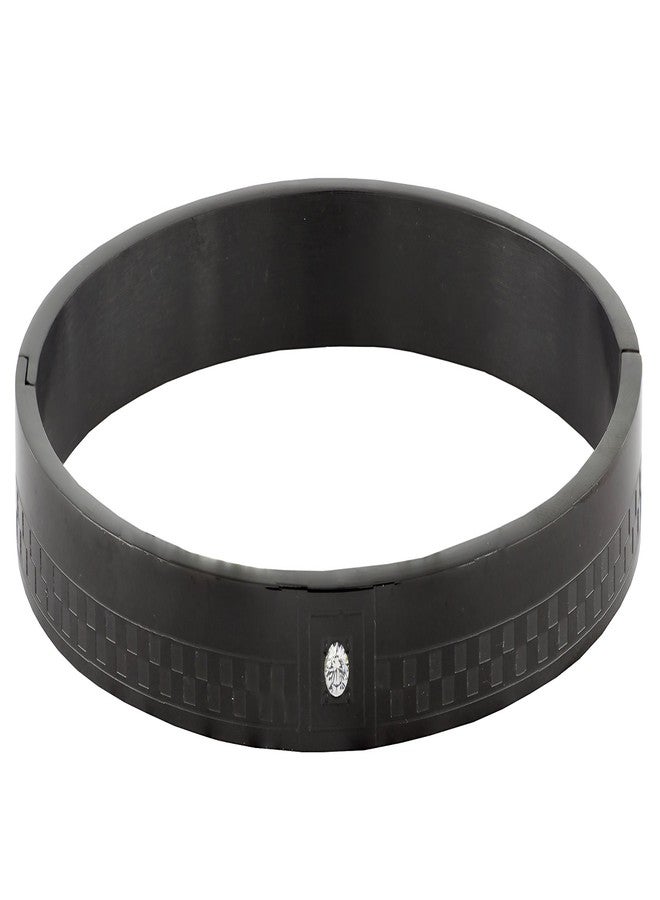 ZIVOM® Checks American Diamond Black Stainless Steel Kada Bangle Bracelet Men - Image 2