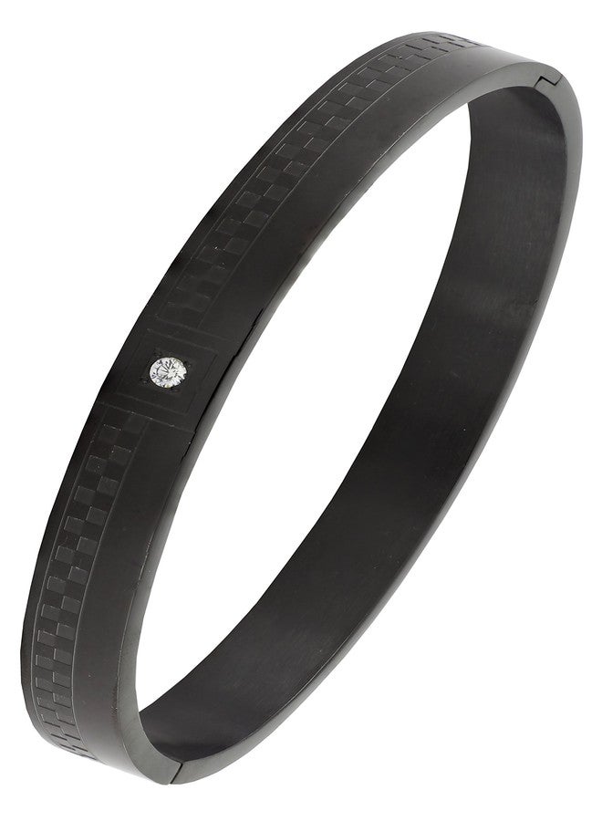 ZIVOM® Checks American Diamond Black Stainless Steel Kada Bangle Bracelet Men - Image 1