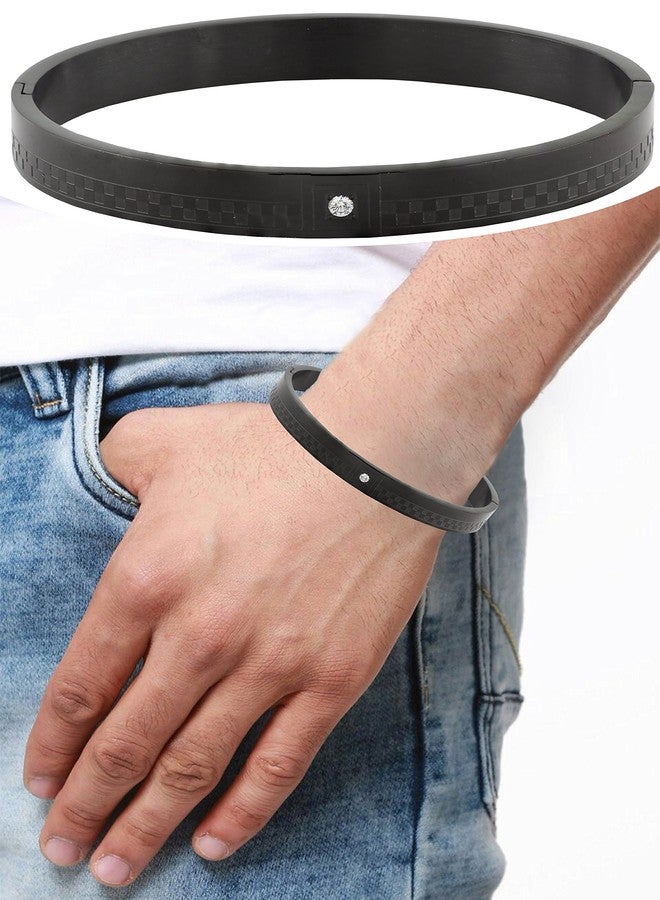 ZIVOM® Checks American Diamond Black Stainless Steel Kada Bangle Bracelet Men - Image 4