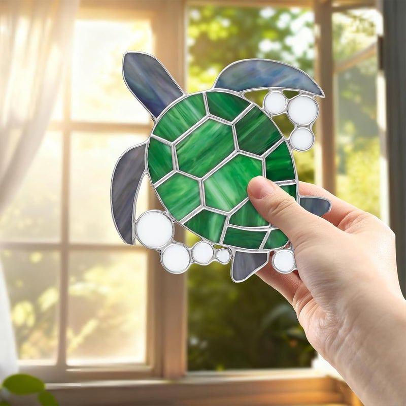 Amyhill 6.75 x 6.25 Inch Stained Glass Window Hanging Sea Turtle Suncatcher Home Decor Gift for Women, Wife, Mom, Grandma, Birthday Nature Lover Window Ornament Indoor Outdoor Decor - Image 3