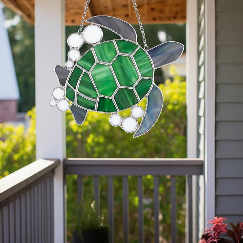 Amyhill 6.75 x 6.25 Inch Stained Glass Window Hanging Sea Turtle Suncatcher Home Decor Gift for Women, Wife, Mom, Grandma, Birthday Nature Lover Window Ornament Indoor Outdoor Decor - Image 4