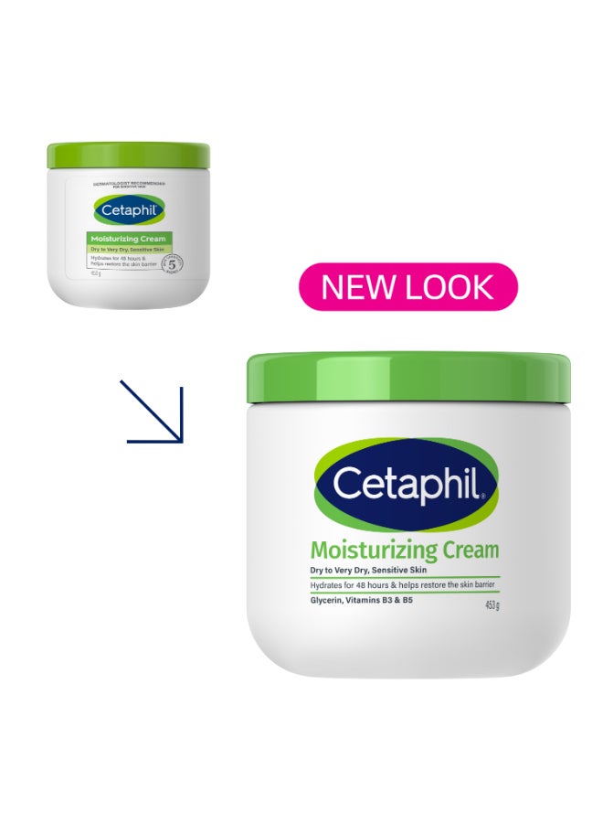 Cetaphil Moisturizing Cream, Dry to Very Dry, Sensitive Skin, Hydrates for 48 hours, Restores skin barrier, Face And Body For Men And Women, Non-Comedogenic ,With Niacinamide And Vitamin B5, Unscented 453grams - Image 2
