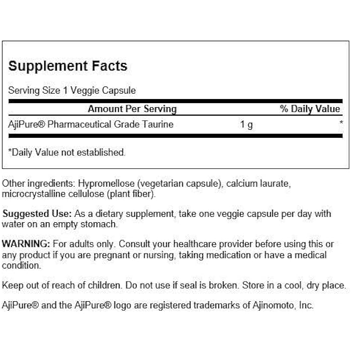 Swanson AjiPure Amino Acid Taurine 1000 Milligrams 60 Veg Capsules - Image 2