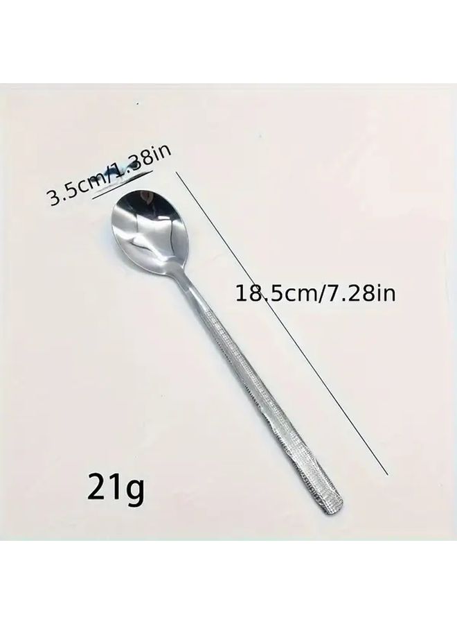 Heavy Duty Stainless Steel Spoon Set 8pcs Hammered Round Head Mirror Polished Kitchen Utensil - Image 4