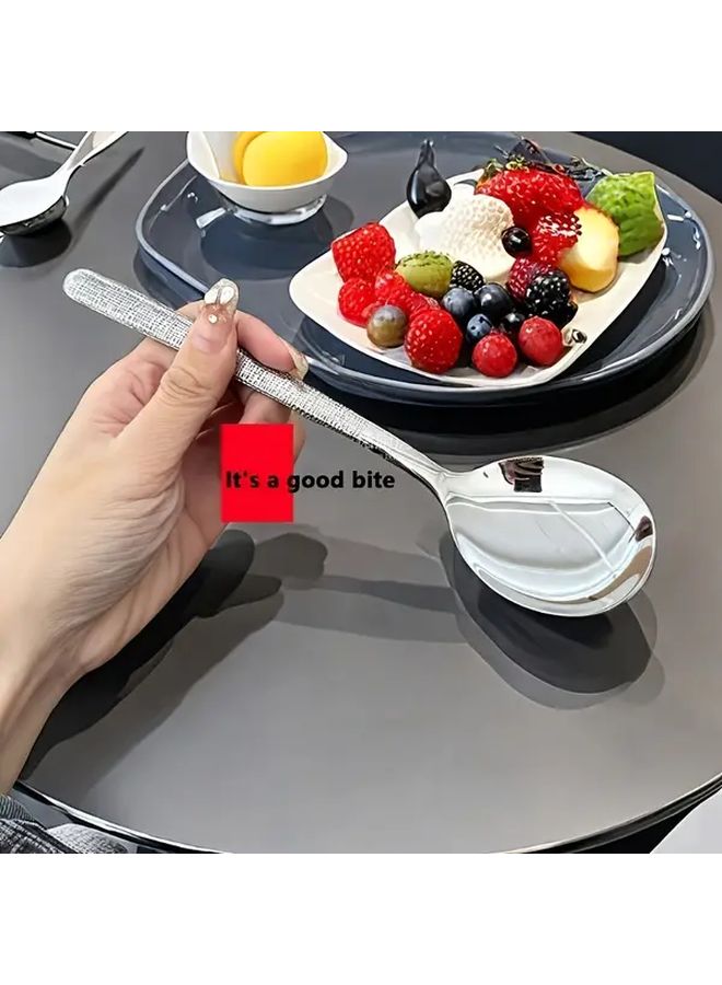 Heavy Duty Stainless Steel Spoon Set 8pcs Hammered Round Head Mirror Polished Kitchen Utensil - Image 5