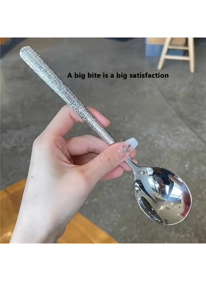 Heavy Duty Stainless Steel Spoon Set 8pcs Hammered Round Head Mirror Polished Kitchen Utensil - Image 2