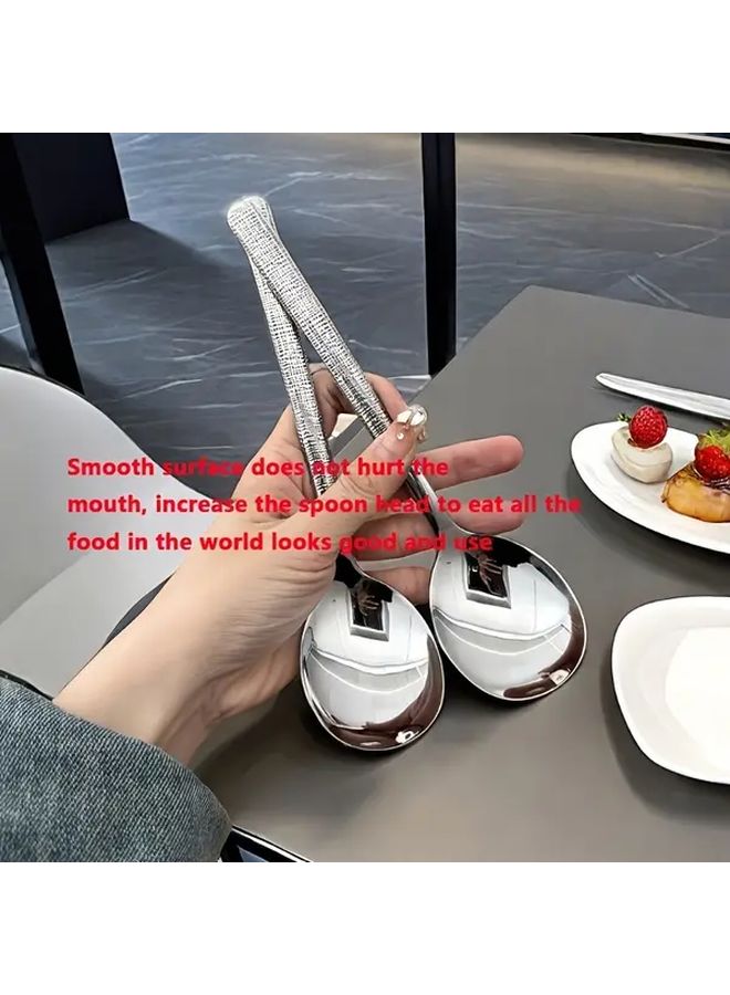 Heavy Duty Stainless Steel Spoon Set 8pcs Hammered Round Head Mirror Polished Kitchen Utensil - Image 3