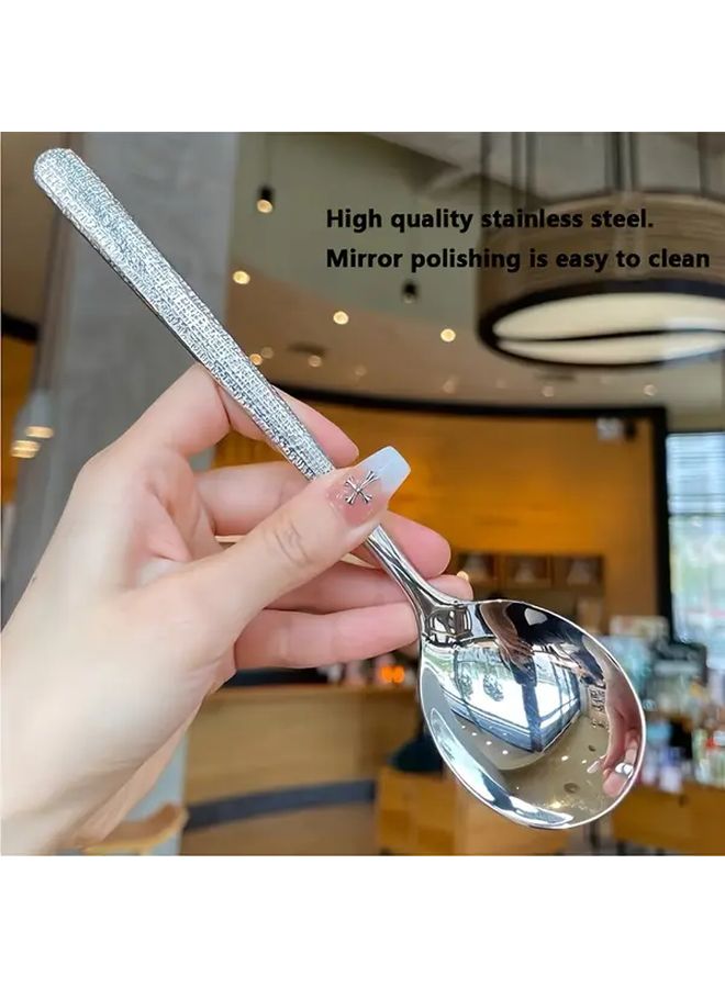 Heavy Duty Stainless Steel Spoon Set 8pcs Hammered Round Head Mirror Polished Kitchen Utensil - Image 1
