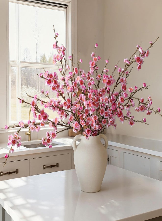 florisso 6 PCS Artificial Cherry Blossom Branches Spring Indoor Decoration, Faux Flowers 34.45" Long Stems Plum Fake Peach Plants Real Touch Silk for Wedding Home Bedroom Party Table Office, Pink - Image 1