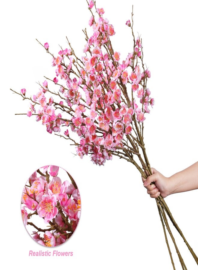 florisso 6 PCS Artificial Cherry Blossom Branches Spring Indoor Decoration, Faux Flowers 34.45" Long Stems Plum Fake Peach Plants Real Touch Silk for Wedding Home Bedroom Party Table Office, Pink - Image 5