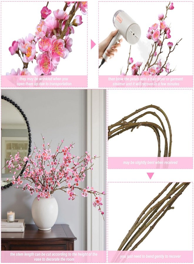 florisso 6 PCS Artificial Cherry Blossom Branches Spring Indoor Decoration, Faux Flowers 34.45" Long Stems Plum Fake Peach Plants Real Touch Silk for Wedding Home Bedroom Party Table Office, Pink - Image 4