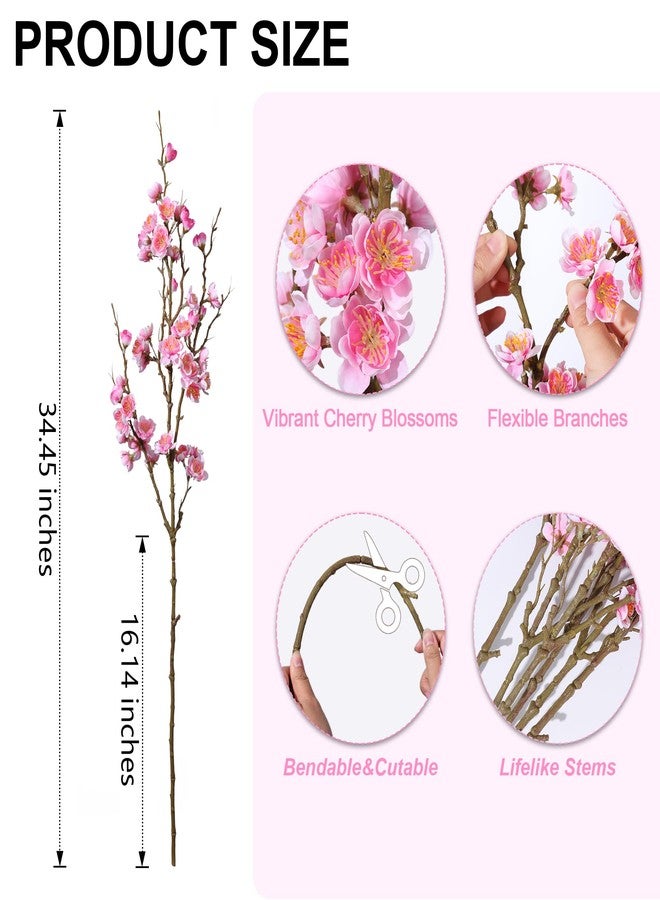 florisso 6 PCS Artificial Cherry Blossom Branches Spring Indoor Decoration, Faux Flowers 34.45" Long Stems Plum Fake Peach Plants Real Touch Silk for Wedding Home Bedroom Party Table Office, Pink - Image 3