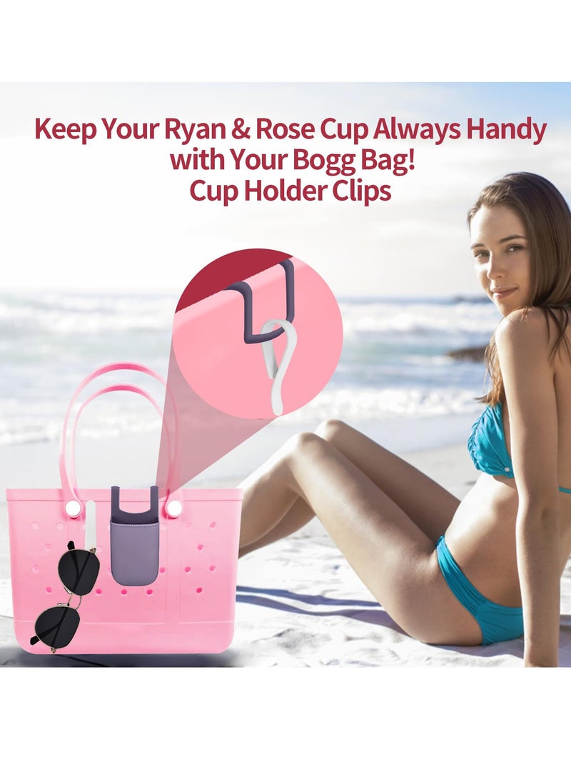 Excefore Hooks Accessories for Bogg Bags, 6 PCS Insert Charm Key Holder Clip Cup Holder Attachment Organize Girls Hair Ties for Beach Tote Bags Rubber Beach Tote Bag, Waterproof Zipper Bag Accessories - Image 4