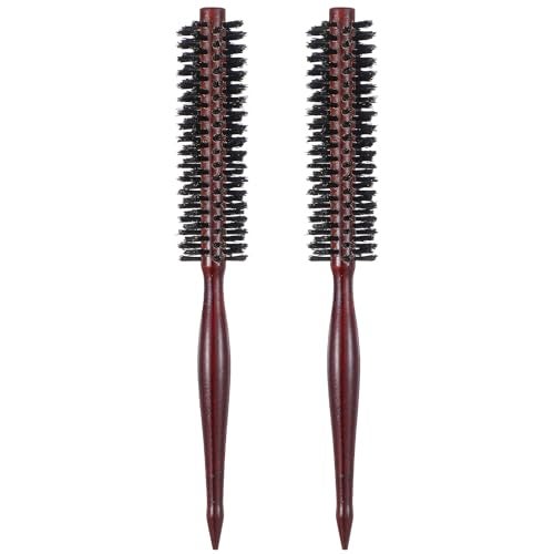 Wanmu 2 Pcs Small Round Brush, Natural Boar Bristle Hair Brush, Portable Mini Round Brushes with Wood Handle for Women and Men Short or Thin Hair, Beard Fine, Drying, Styling, Curling, Restore Shine - Image 1