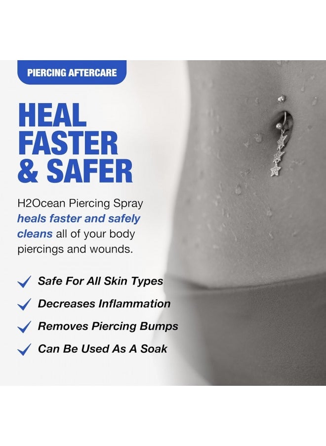 H2Ocean - H2Ocean Piercing Aftercare Spray, 4Oz Set Of 2 Sea Salt Keloid And Bump Treatment, Wound Care Spray Wound Wash For Ear, Nose, Naval, Oral Body Piercings - Image 1