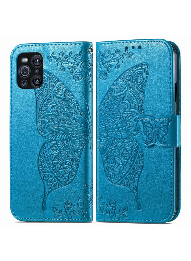 اس-توب جراب لهاتف OPPO Find X3 Pro، جراب جلدي أفقي منقوش عليه زهور حب الفراشات مع حامل وفتحات للبطاقات ومحفظة وحبل تعليق - Image 2