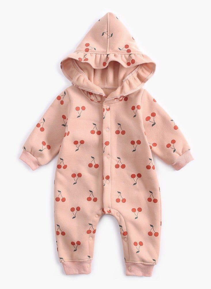 xozgdovg Baby girls' onesie fleece baby short sleeve crawling pink cherry 