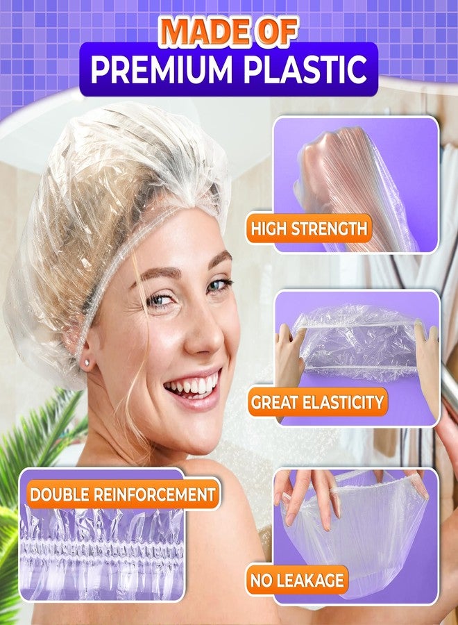 KETAR 100 Pcs Disposable Shower Caps for Women - Clear Shower Cap Reusable Waterproof Plastic Shower Cap Disposable Hair Cap for Shower - Plastic Hair Caps for Deep Conditioning Clear Shower Caps Disposable - Image 3