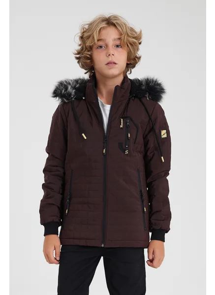 Sivaist Claret Red Boy Water and Windproof Detachable Hooded Velvet Coat & Jacket