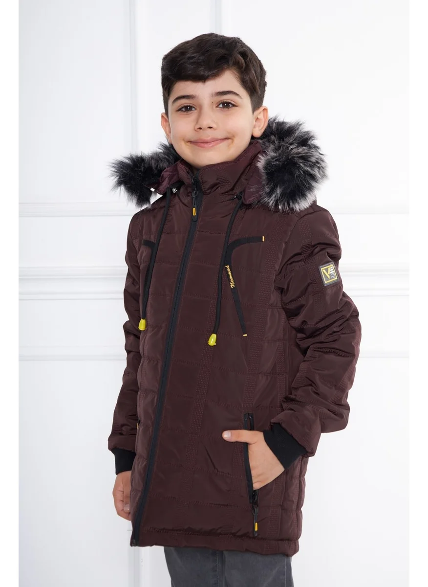 Sivaist Claret Red Boy Water and Windproof Detachable Hooded Velvet Coat & Jacket