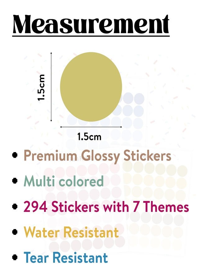 TOWNBUS ملصقات دفتر يوميات دائرية من تاون باص، مقاس 12 مم، 294 قطعة بستة ألوان مميزة، لامعة فاخرة، مقاومة للماء والتمزق، مثالية للمخططات وسجلات القصاصات والأعمال اليدوية. - Image 2
