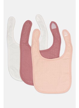 Dream Gro Toddlers Girl 3Pcs Pointelle Knit Bibs, Peach  - Image 3
