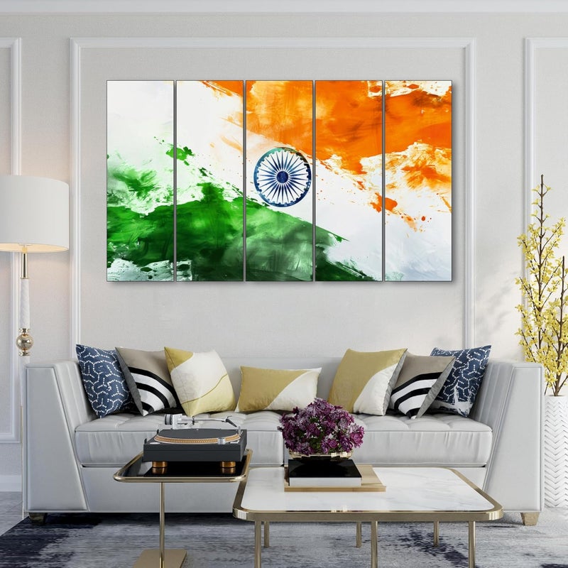 The Castle Decor Indian flag painting with frame 5 Big Size 27x48 Wall Art for living roomBedroomDrawing roomHotelsDigital Painting