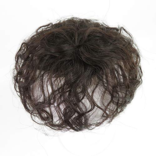 RemeeHi Human Hair Nature Curly Topper Replacement Fluffy Hairpiece Seamless Clip in Top Wiglet for Women Thin Hair Small Nature Black - Image 1