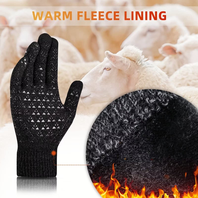 Nertpow Winter Gloves 3 Packs, Men & Women's Knit Anti-slip Gloves with Warm Fleece Lined (Black, White, Soft Gray, White-M) - Image 2