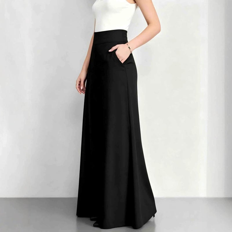 2026 Summer Women's High-Rise Pleated Solid Color Flared Dress Pants - Image 3