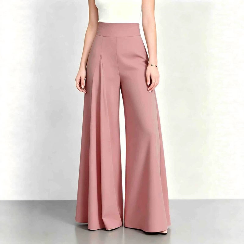 2026 Summer Women's High-Rise Pleated Solid Color Flared Dress Pants - Image 1