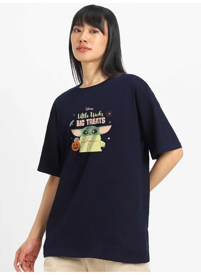 جونبيري JUNEBERRY® Pure Cotton Oversized Loose Fit Drop Shoulder Official Star Wars Merchandise Cool & Latest Graphic Printed Round Neck T-Shirt for Women (OS_SW_JBYD2_NVY_XXL)