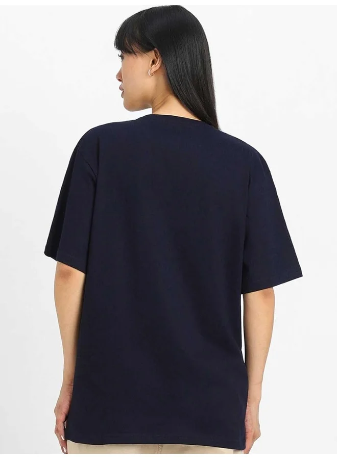 جونبيري JUNEBERRY® Pure Cotton Oversized Loose Fit Drop Shoulder Official Star Wars Merchandise Cool & Latest Graphic Printed Round Neck T-Shirt for Women (OS_SW_JBYD2_NVY_XXL)