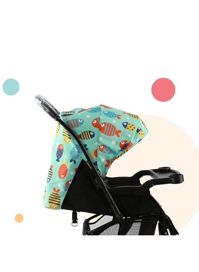 Luvlap Sunny Stroller/Pram with Reversible Handlebar, 5 Point Harness, 3 Level Recline Adjustment, Compact and Easy Fold, for Newborn Baby/Kids, 0-3 Years (Printed) - Image 5