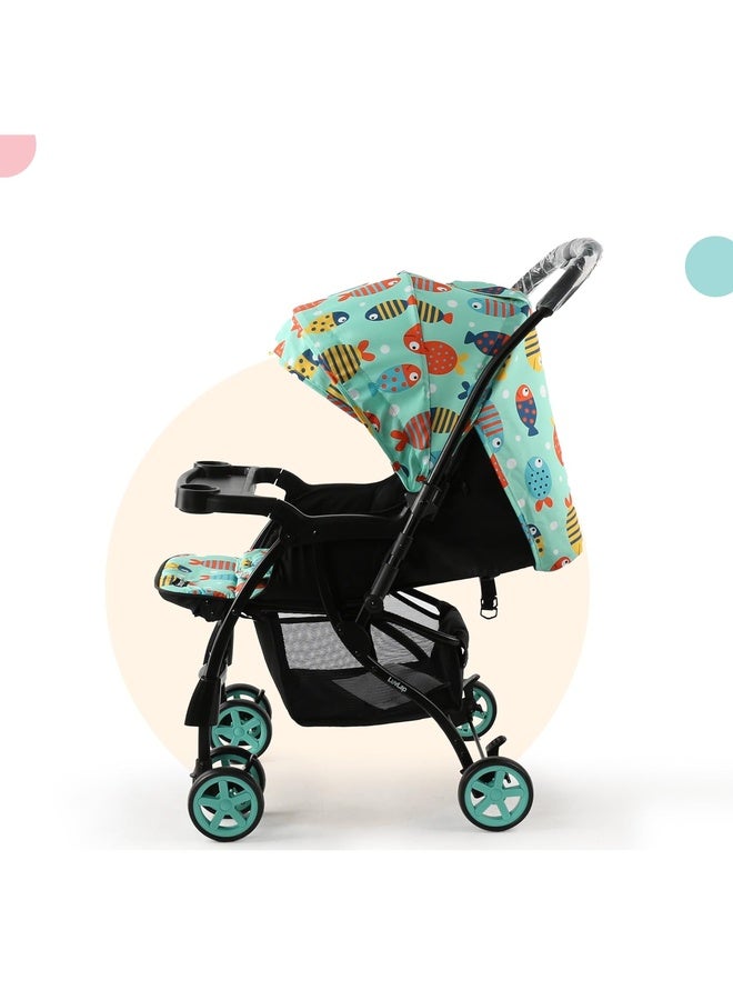 Luvlap Sunny Stroller/Pram with Reversible Handlebar, 5 Point Harness, 3 Level Recline Adjustment, Compact and Easy Fold, for Newborn Baby/Kids, 0-3 Years (Printed) - Image 2