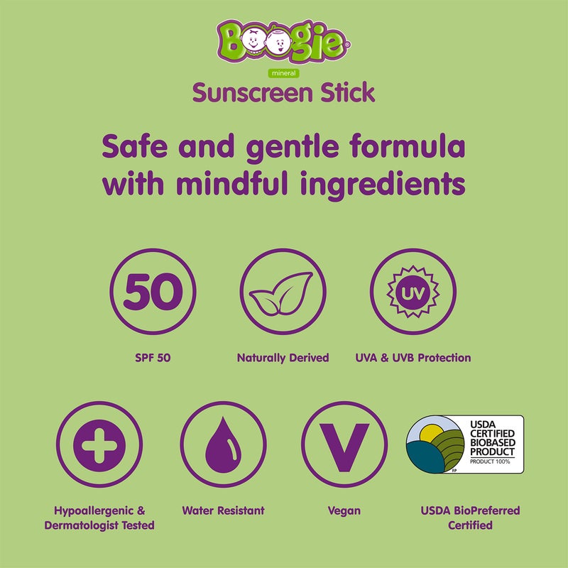 Boogie Baby Sunscreen Stick by Boogie Block, Mineral Sunscreen SPF 50, Travel Size Sunblock for Kids, Zinc Oxide, Water Resistant, Vegan, Fragrance Free Pack of 1 - Image 2